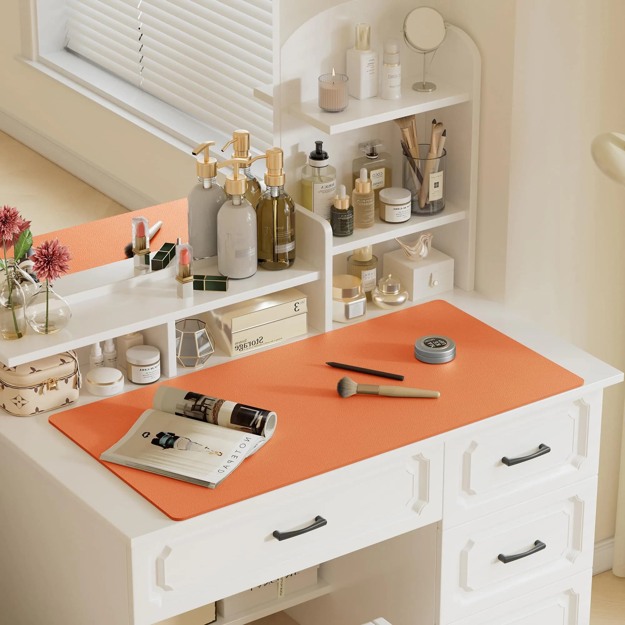 Aothia Hermes Orange Faux Leather Desk Mat 120cm x 60cm (47.2" x 23.6") | Non-Slip PU Leather Blotter for Office and Home - view 6