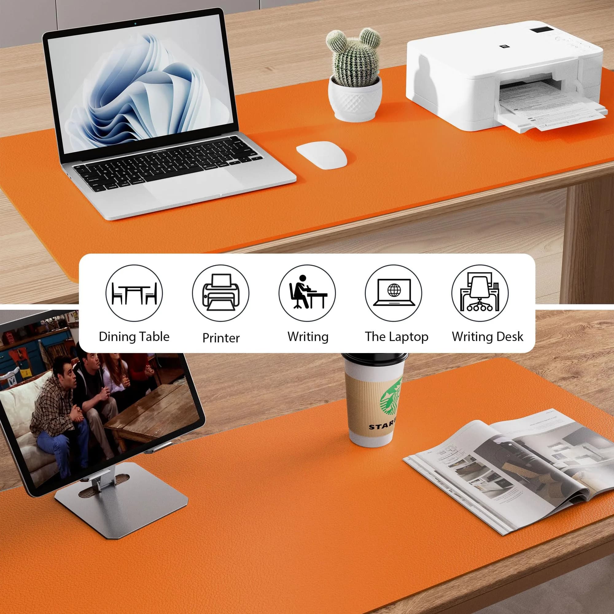 Aothia Hermes Orange Faux Leather Desk Mat 120cm x 60cm (47.2" x 23.6") | Non-Slip PU Leather Blotter for Office and Home - view 8