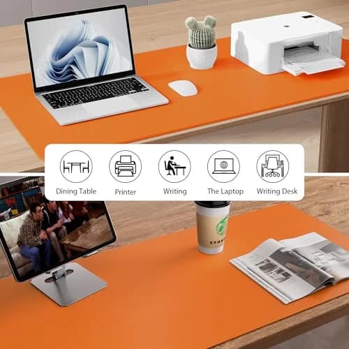 Aothia Hermes Orange Faux Leather Desk Mat 120cm x 60cm (47.2" x 23.6") | Non-Slip PU Leather Blotter for Office and Home thumbnail 8