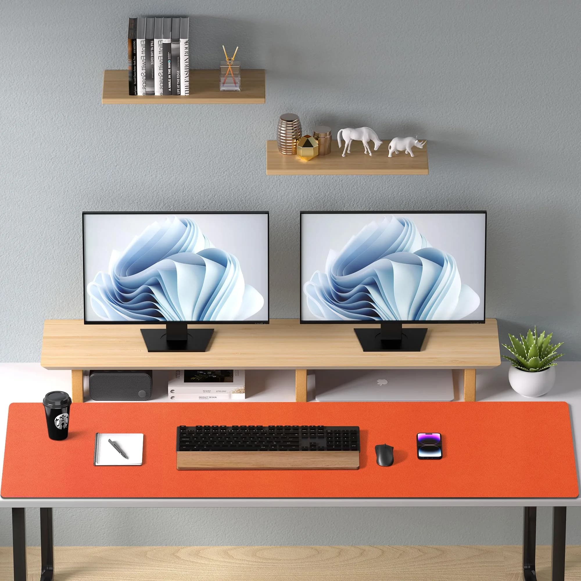 Aothia Hermes Orange Faux Leather Desk Mat 120cm x 60cm (47.2" x 23.6") | Non-Slip PU Leather Blotter for Office and Home - view 9