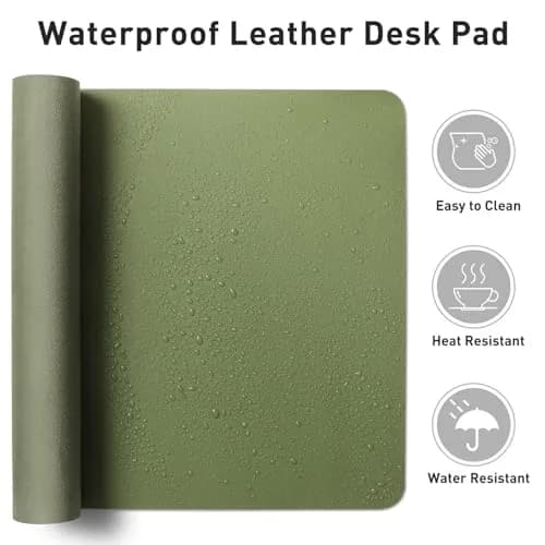 Aothia Faux Leather Desk Mat Large Mouse Pad Olive Green 120cm x 60cm (47.2" x 23.6") | Non-Slip PU Leather Blotter Waterproof Writing Surface thumbnail 7