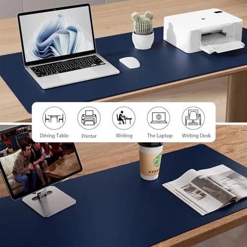 Aothia Dark Blue Faux Leather Desk Mat 119cm x 60cm (47.2" x 23.6") | Non-Slip PU Leather Blotter thumbnail 8