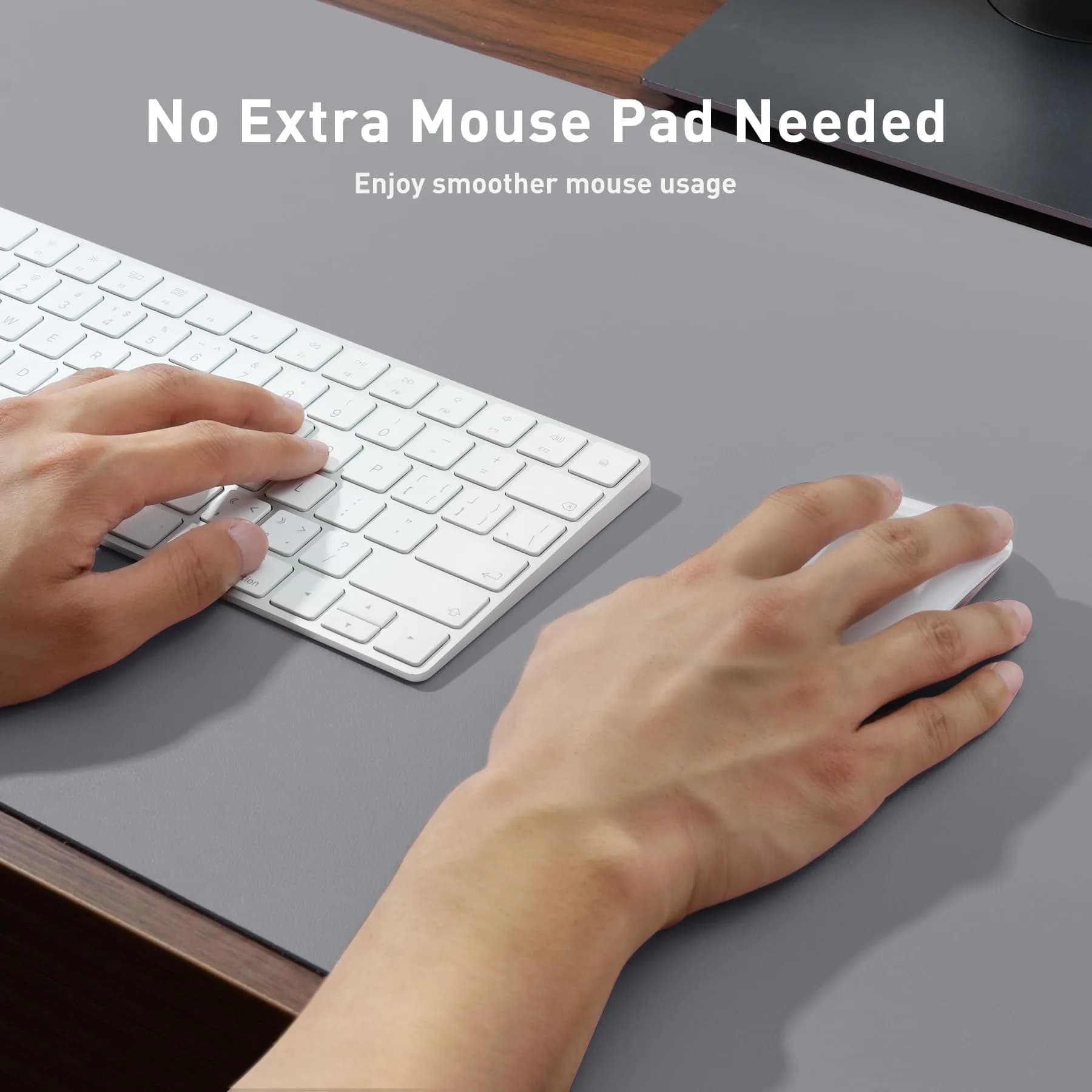 Aothia Faux Leather Desk Mat Large Mouse Pad 47.2" x 23.6" Light Grey | Protects Your Desk with Modern Professional Style - view 4