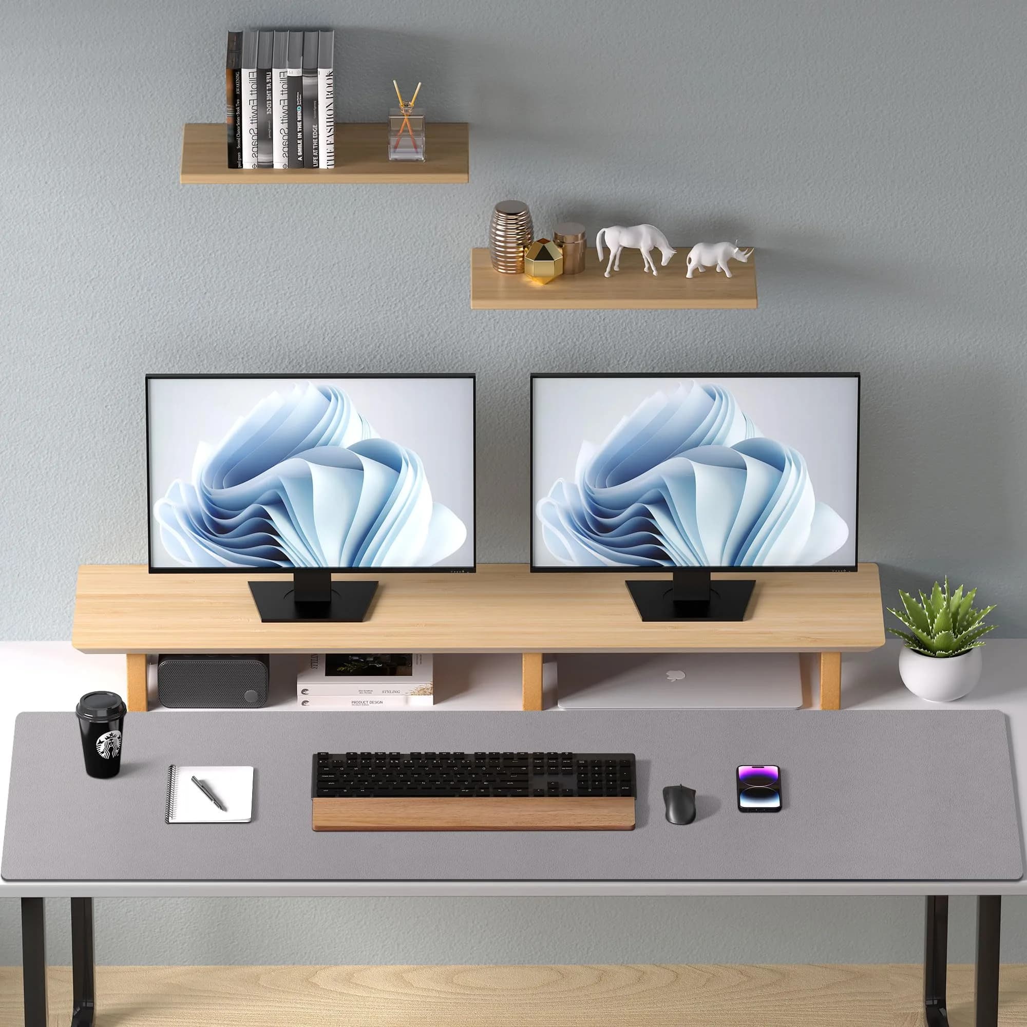 Aothia Faux Leather Desk Mat Large Mouse Pad 47.2" x 23.6" Light Grey | Protects Your Desk with Modern Professional Style - view 9