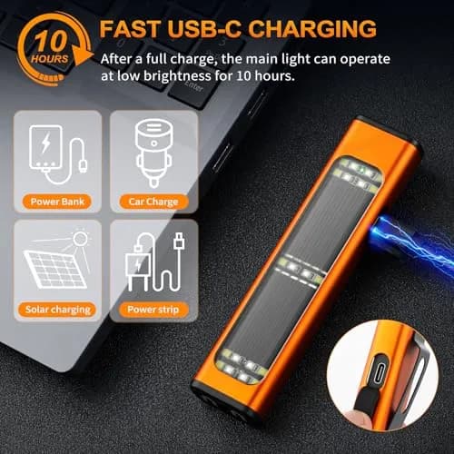 Ciwuzxs Solar Rechargeable EDC Flat Flashlight Orange | 900 Lumens, 200-300m Beam, Type-C Charging thumbnail 4