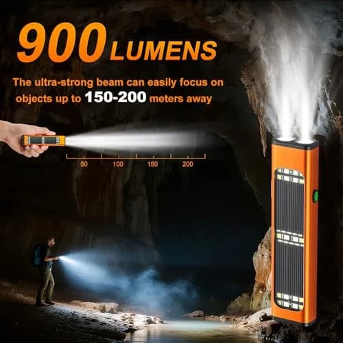Ciwuzxs Solar Rechargeable EDC Flat Flashlight Orange | 900 Lumens, 200-300m Beam, Type-C Charging thumbnail 2