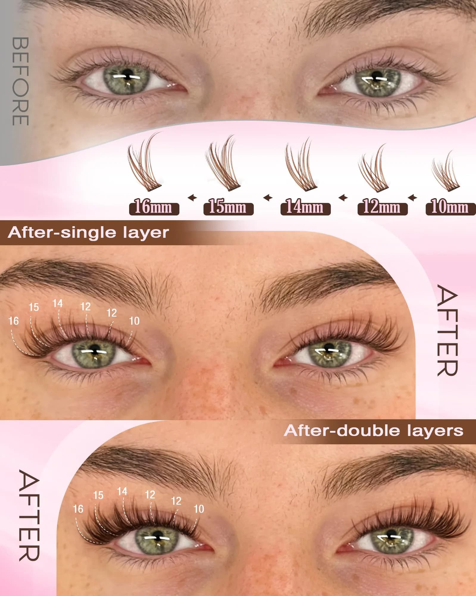 Goddvenus B-C Curl Brown Lash Clusters Kit - 300Pcs Natural Light Brown Wispy Individual Lashes for DIY - view 5