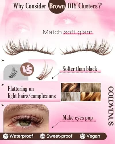 Goddvenus Brown Lash Clusters Kit 300Pcs | Natural Soft Texture C Curl Individual Lashes 10-16mm thumbnail 6