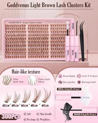 Goddvenus Brown Lash Clusters Kit 300Pcs | Natural Soft Texture C Curl Individual Lashes 10-16mm thumbnail 7