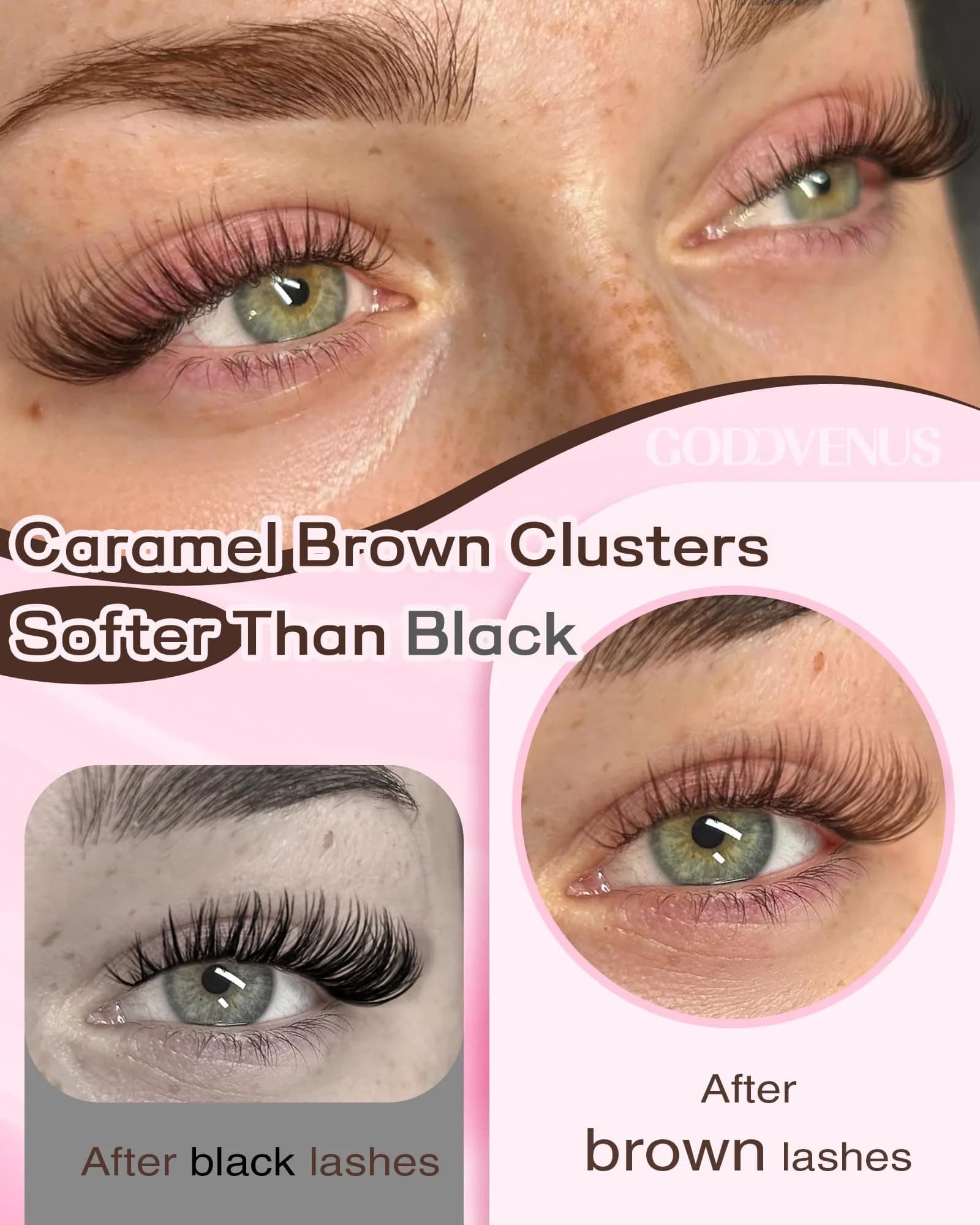 Goddvenus B-C Curl Brown Lash Clusters Kit - 300Pcs Natural Light Brown Wispy Individual Lashes for DIY - view 2