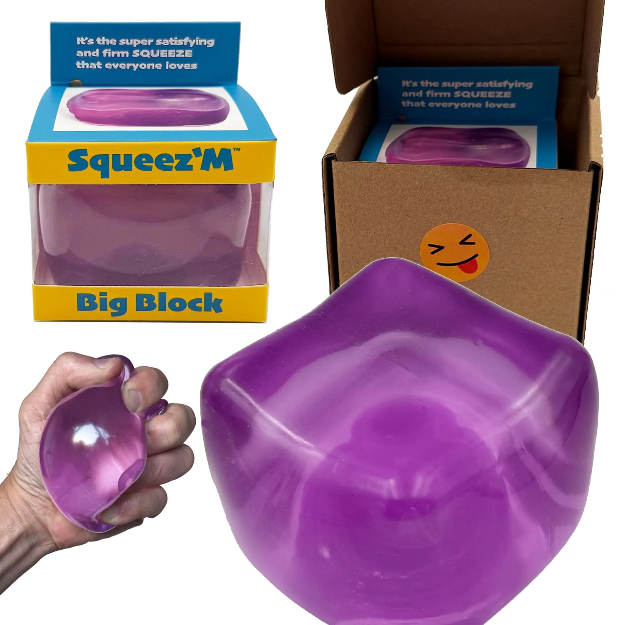 Squeez'M Big Block Stress Cube | ASTM Certified Non-Toxic Sensory Fidget Toy for Kids & Adults (Purple, 35% Larger) - main product image