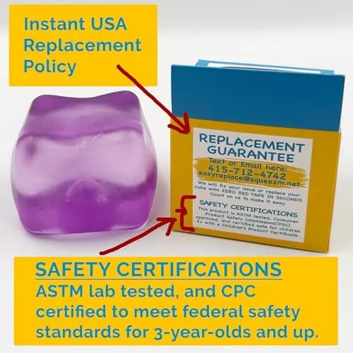 Squeez'M Big Block Stress Cube Purple Squishy Fidget Toy 6.35cm (2.5 inch) | ASTM Certified Non-Toxic Sensory Toy thumbnail 5