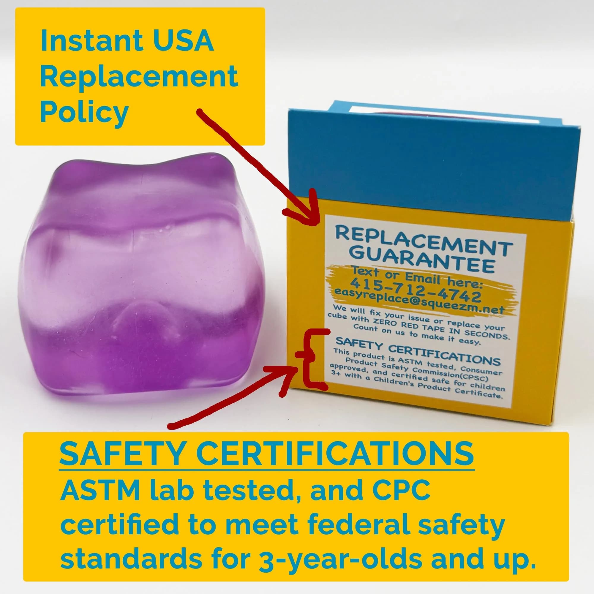 Squeez'M Big Block Stress Cube | ASTM Certified Non-Toxic Sensory Fidget Toy for Kids & Adults (Purple, 35% Larger) - view 5