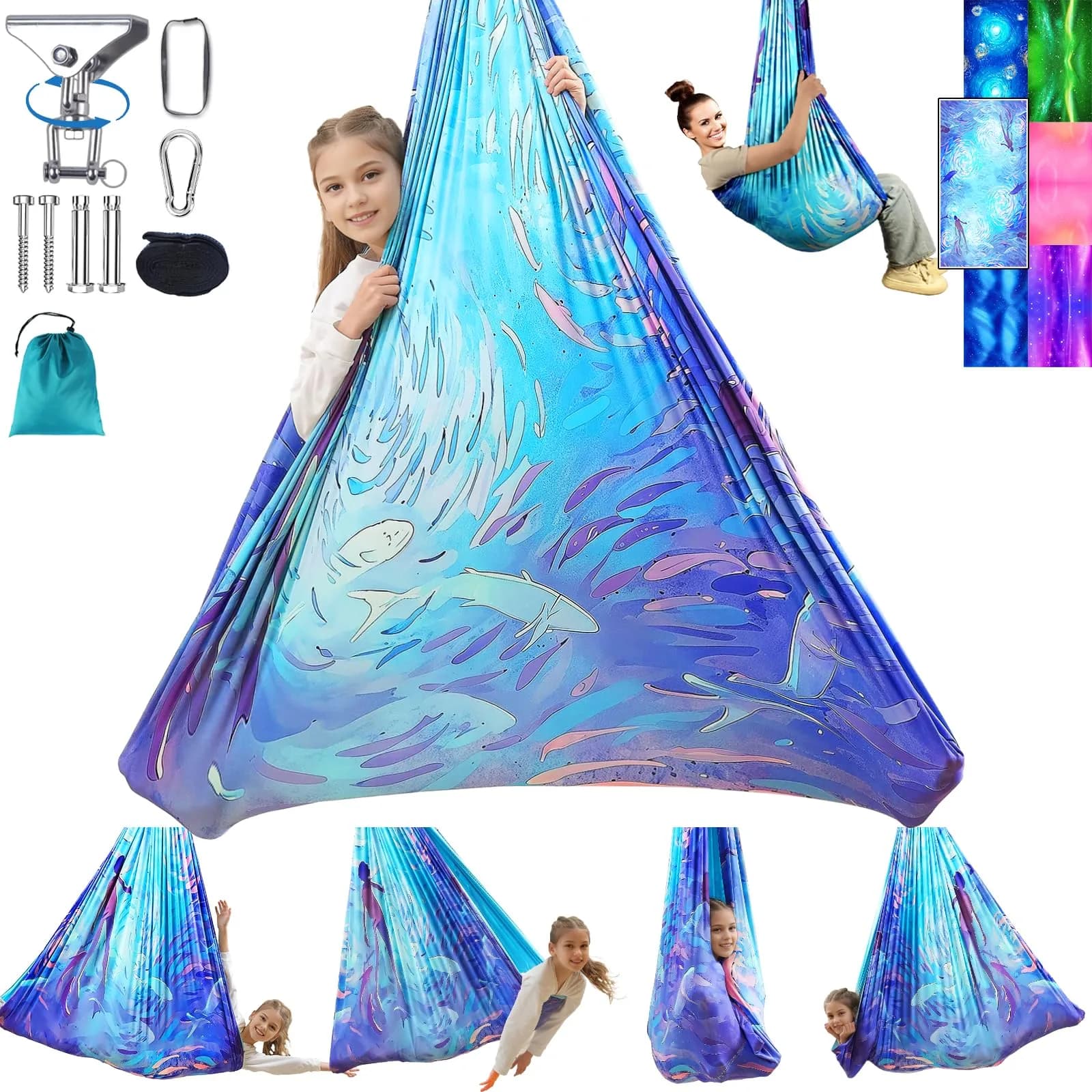 Heyfriday Sensory Swing for Kids & Adults 59in x 59in | Supports 300lbs, Adjustable, Indoor & Outdoor, 360° Swivel, Galaxy Purple — Cerulean