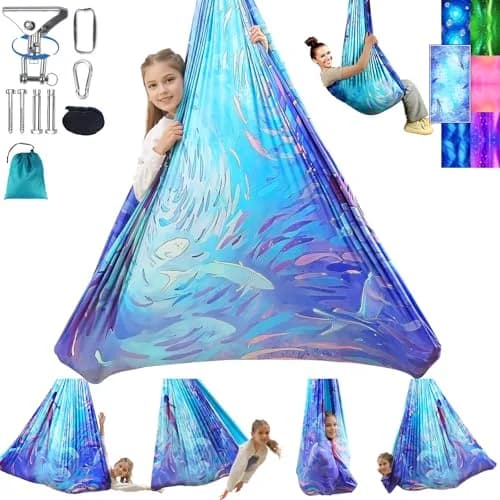 Heyfriday Sensory Swing for Kids & Adults | Double Layer Therapy Cuddle Swing, Holds up to 300lbs, Adjustable, Indoor & Outdoor, Cerulean thumbnail 1