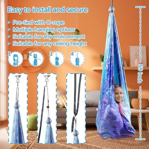 Heyfriday Sensory Swing for Kids & Adults | Double Layer Therapy Cuddle Swing, Holds up to 300lbs, Adjustable, Indoor & Outdoor, Cerulean thumbnail 5