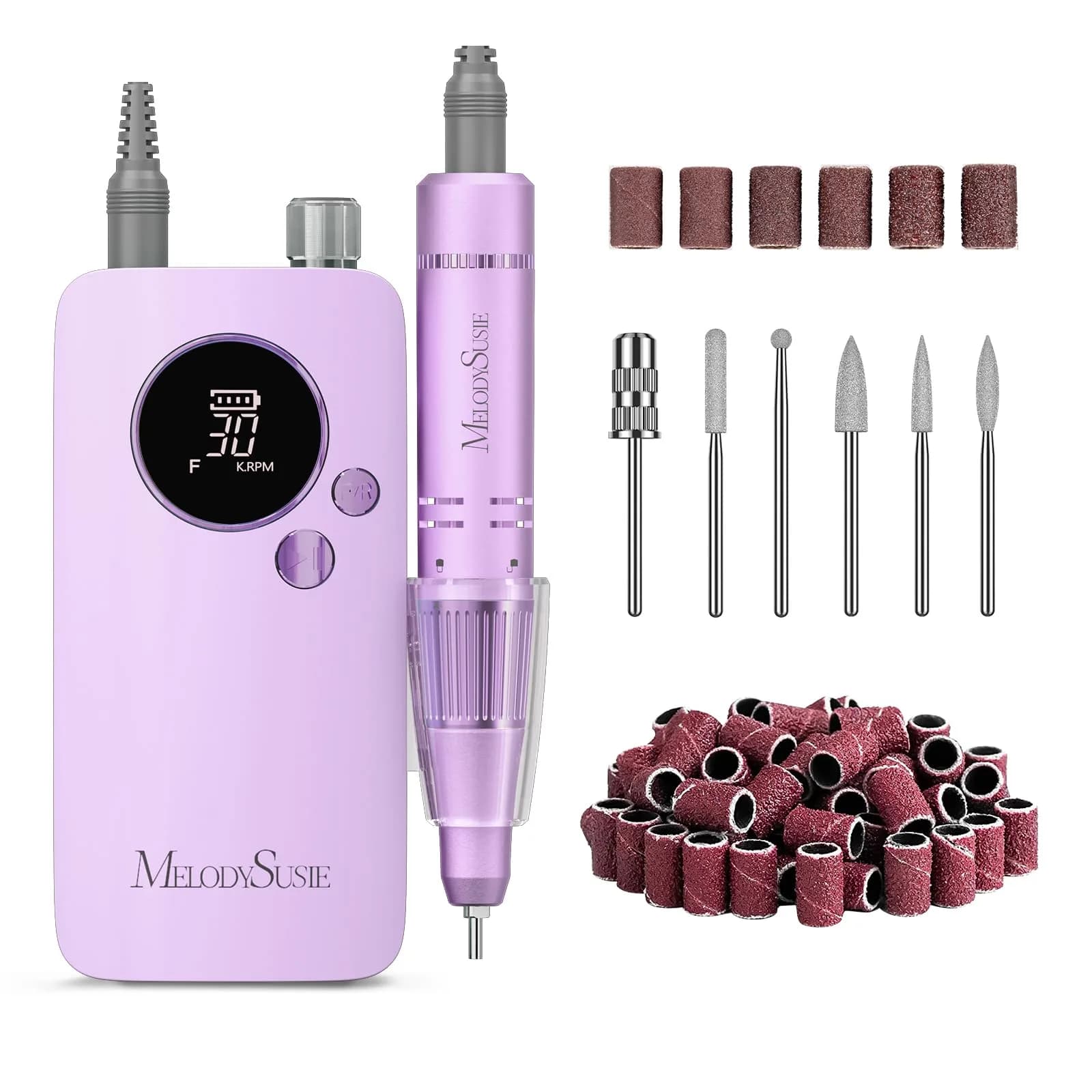MelodySusie SC320F Rechargeable Nail Drill 30000RPM | Pastel Lily Lavender Clip-On E-File - main product image