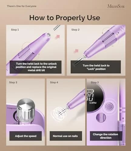 MelodySusie SC320F Rechargeable Nail Drill 30,000 RPM | Beginner-Friendly E-File with Pastel Design, 8-12 Hour Battery Life thumbnail 4