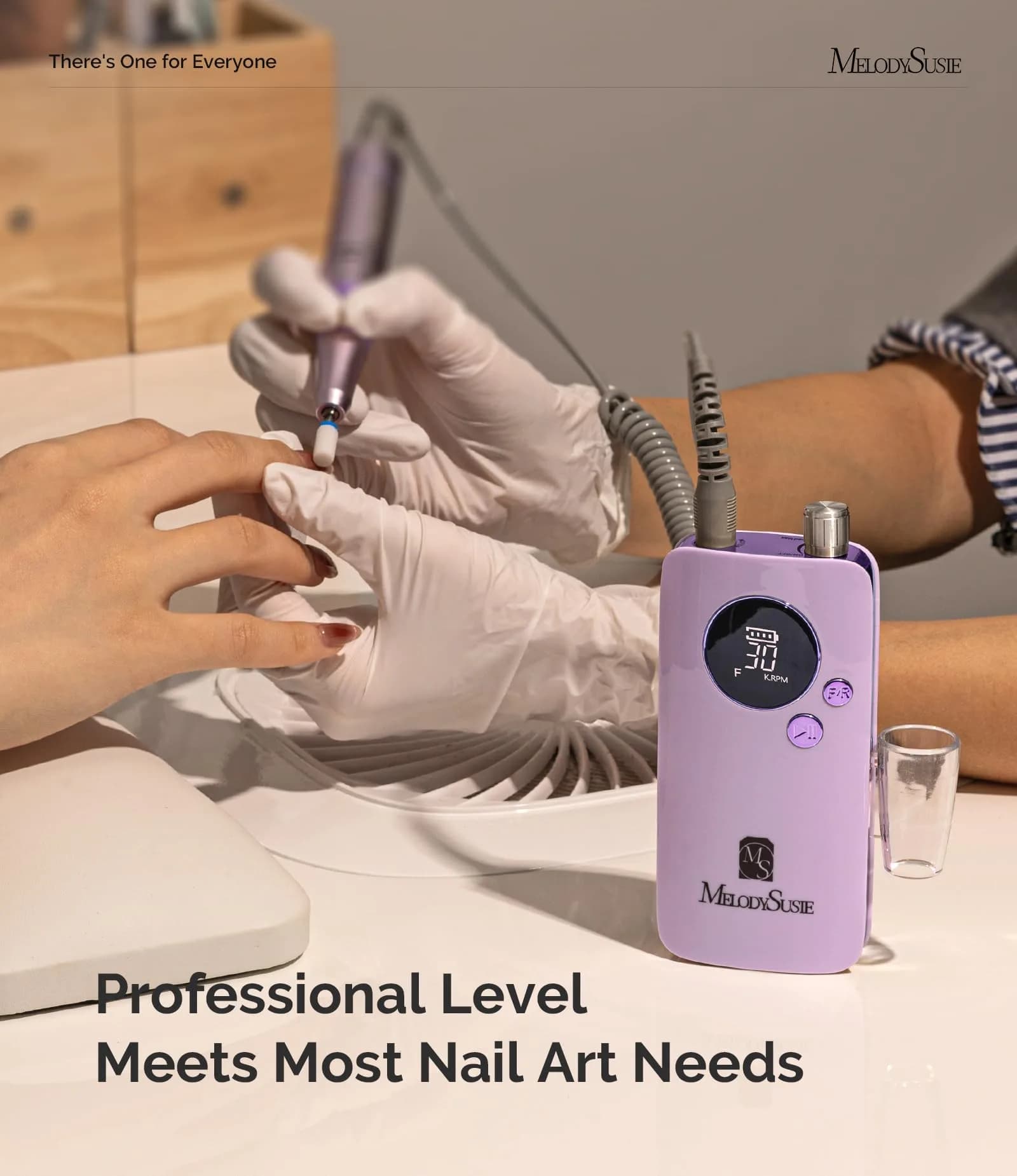 MelodySusie SC320F Rechargeable Nail Drill 30000RPM | Pastel Lily Lavender Clip-On E-File - view 5