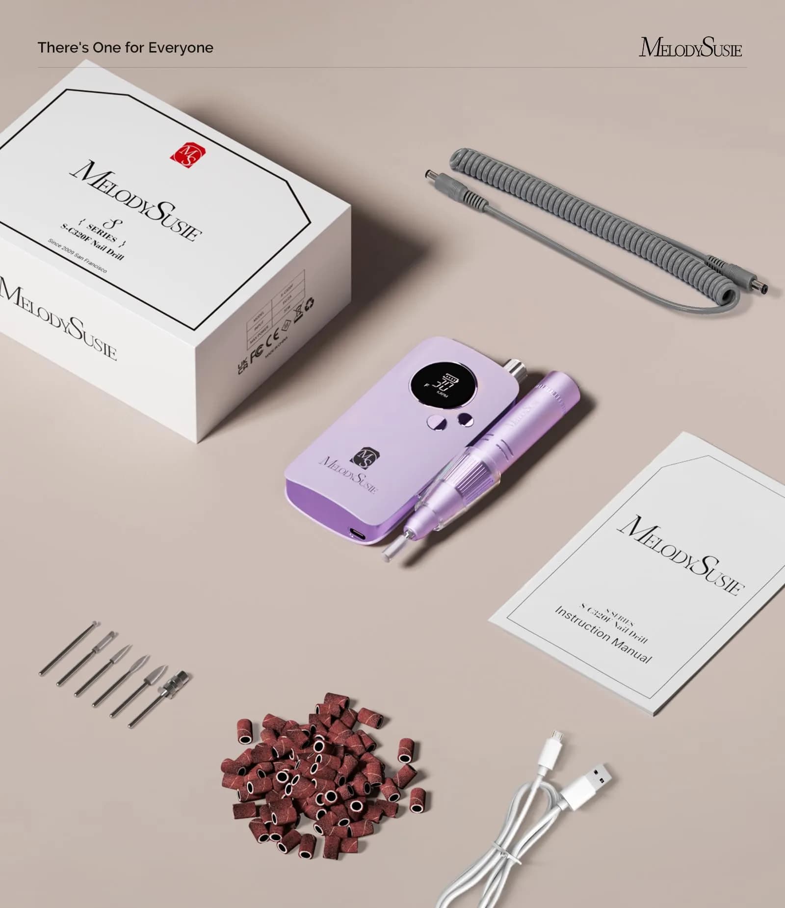MelodySusie SC320F Rechargeable Nail Drill 30000RPM | Pastel Lily Lavender Clip-On E-File - view 7