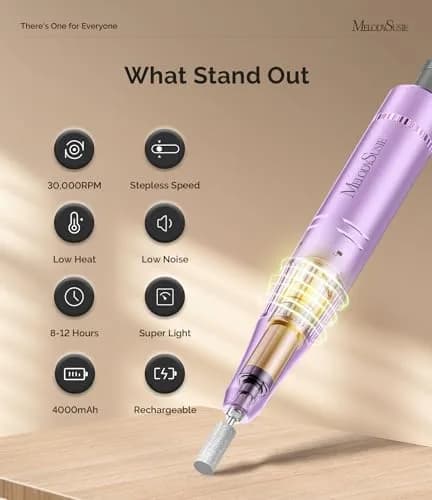 MelodySusie SC320F Rechargeable Nail Drill 30,000 RPM | Beginner-Friendly E-File with Pastel Design, 8-12 Hour Battery Life thumbnail 3