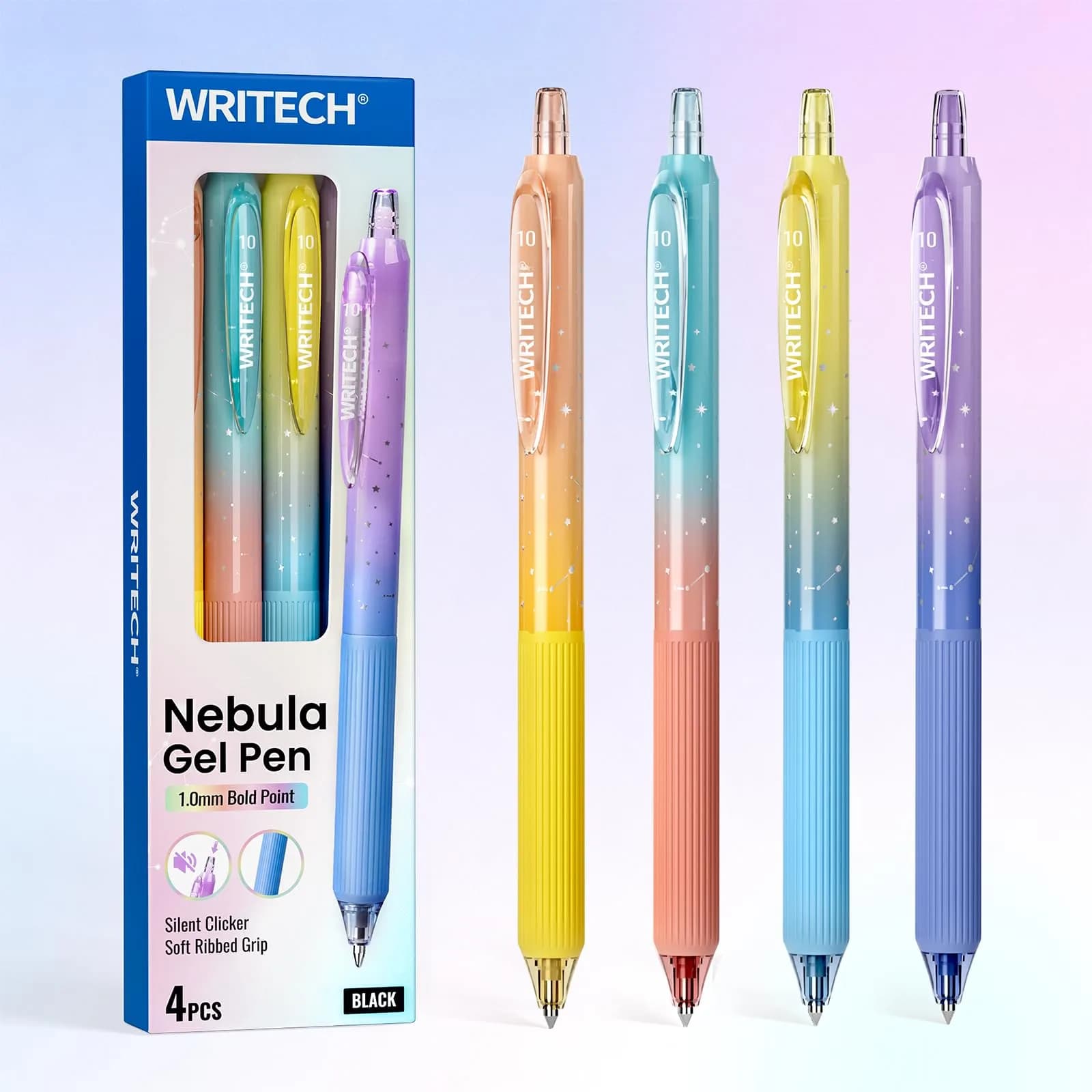 WRITECH Nebula Gel Pens 1.0mm Black Ink 4 Count | Smooth Writing for Journaling & Note Taking - main product image
