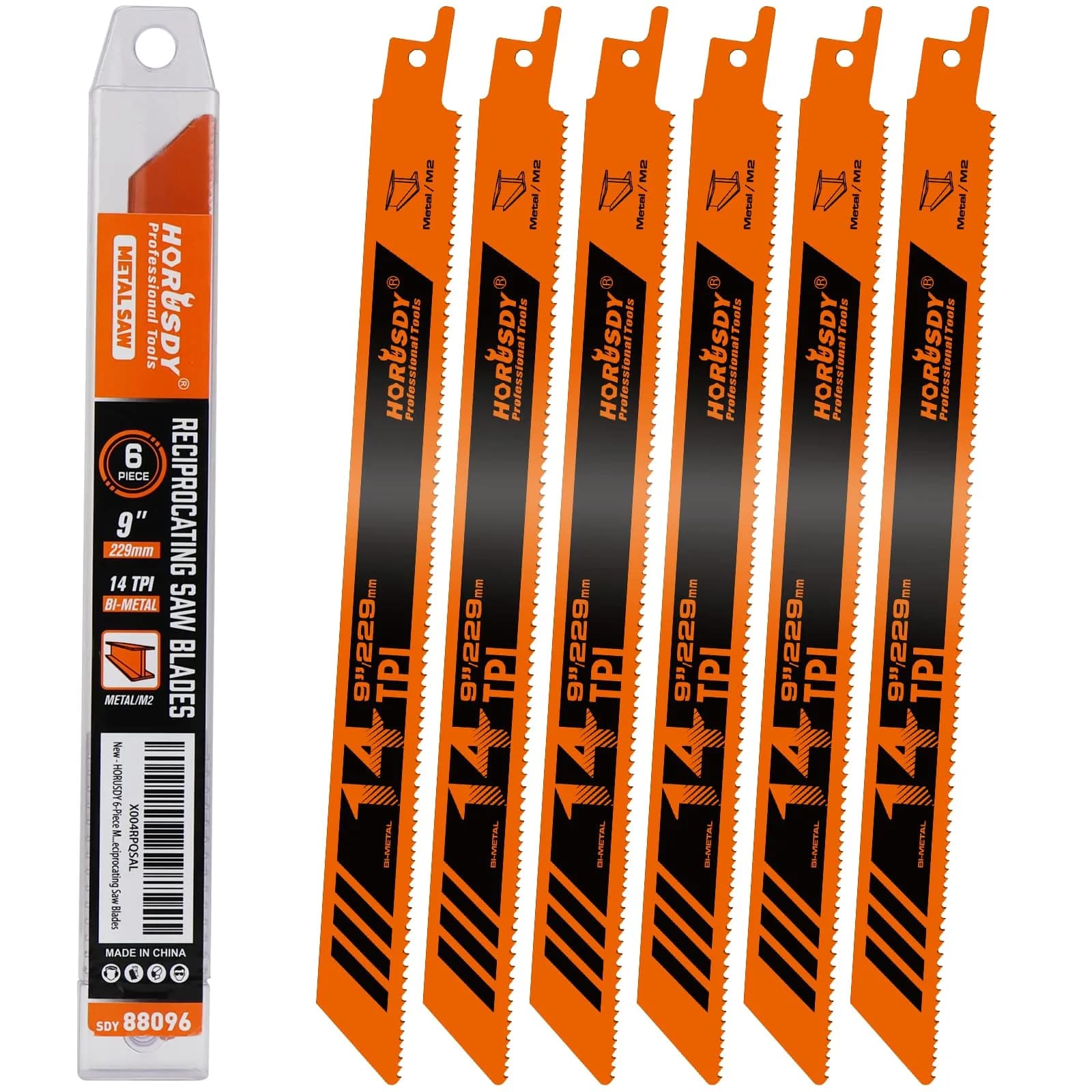 HORUSDY 9-Inch 14TPI Bi-Metal Reciprocating Saw Blades (6-Pack, 22.86 cm) | Heavy-Duty Metal Cutting - main product image