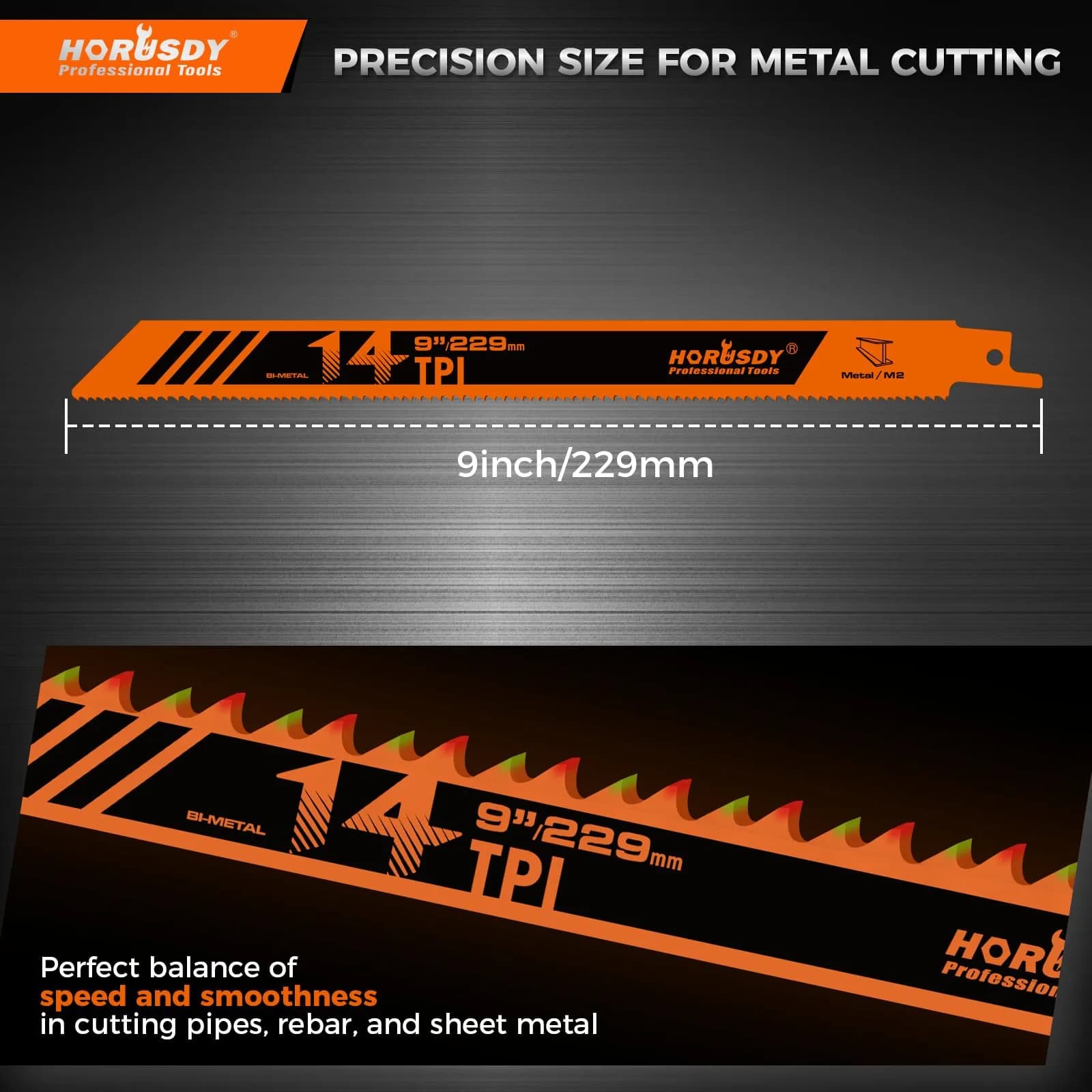 HORUSDY 9-Inch 14TPI Bi-Metal Reciprocating Saw Blades (6-Pack, 22.86 cm) | Heavy-Duty Metal Cutting - view 2