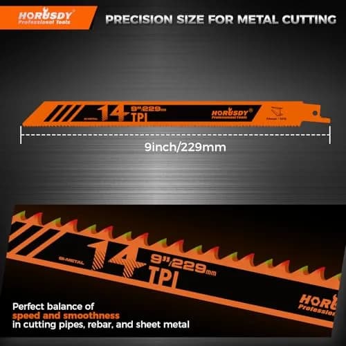 HORUSDY 9-Inch 14TPI Bi-Metal Reciprocating Saw Blades (6-Pack, 22.86 cm) | Heavy-Duty Metal Cutting thumbnail 2