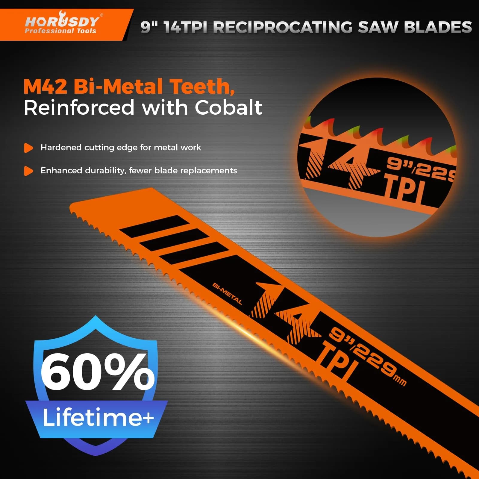 HORUSDY 9-Inch 14TPI Bi-Metal Reciprocating Saw Blades (6-Pack, 22.86 cm) | Heavy-Duty Metal Cutting - view 3
