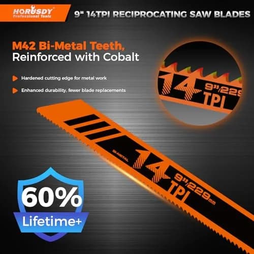 HORUSDY 9-Inch 14TPI Bi-Metal Reciprocating Saw Blades (6-Pack, 22.86 cm) | Heavy-Duty Metal Cutting thumbnail 3