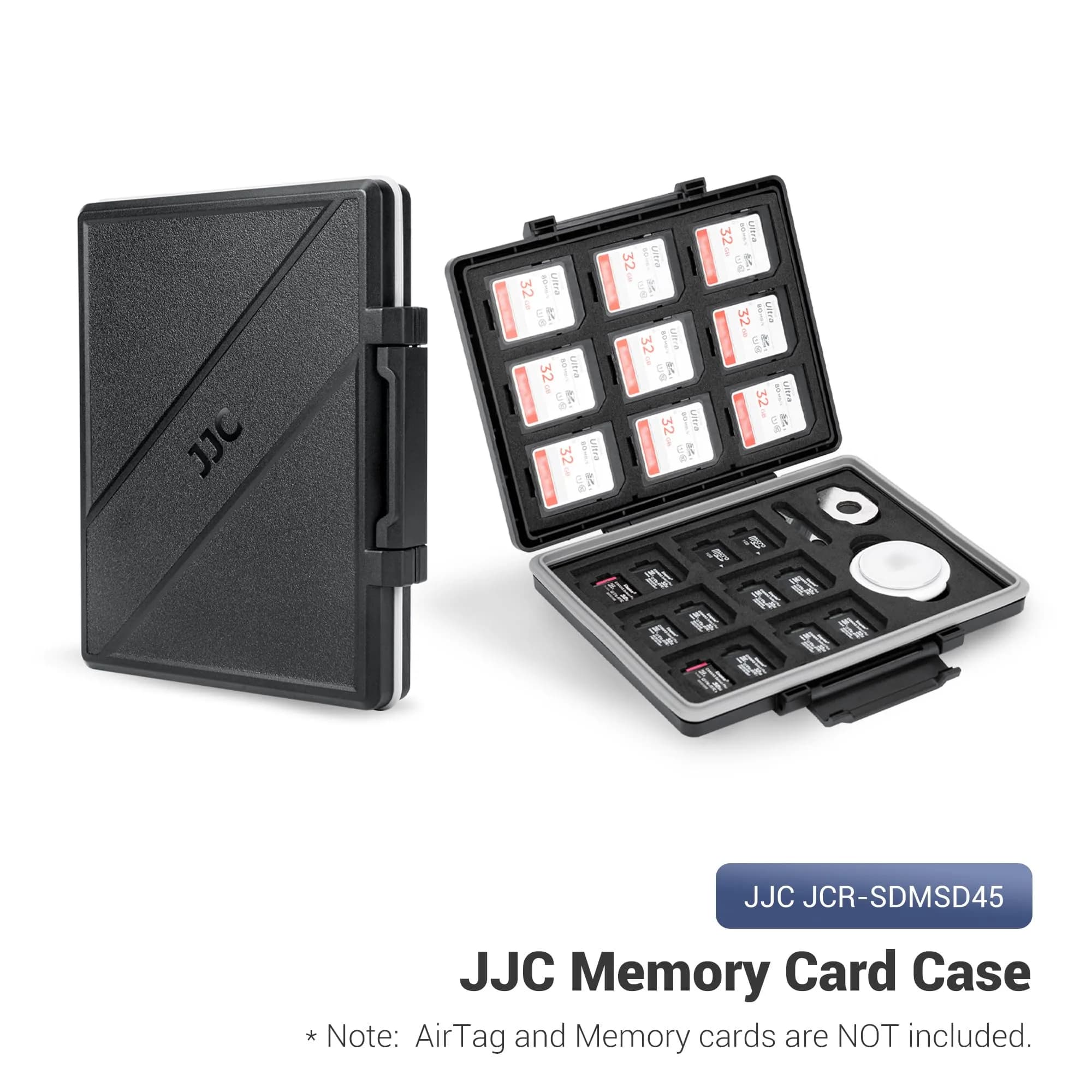 JJC 45-Slot Memory Card Case for 30 Micro SD & 15 SD Cards with AirTag Slot | Water-Resistant, Anti-Shock, Anti-Dust Organizer - view 9