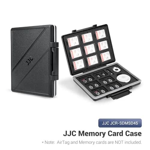 JJC 45-Slot Memory Card Case for 30 Micro SD & 15 SD Cards with AirTag Slot | Water-Resistant, Anti-Shock, Anti-Dust Organizer thumbnail 9