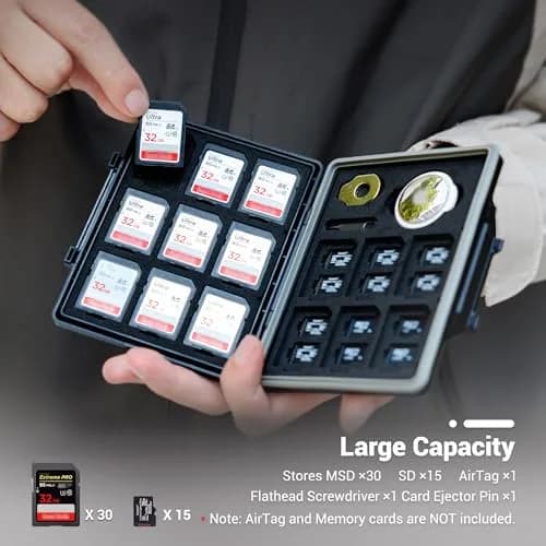 JJC 45-Slot Memory Card Case for 30 Micro SD & 15 SD Cards with AirTag Slot | Water-Resistant, Anti-Shock, Anti-Dust Organizer thumbnail 2