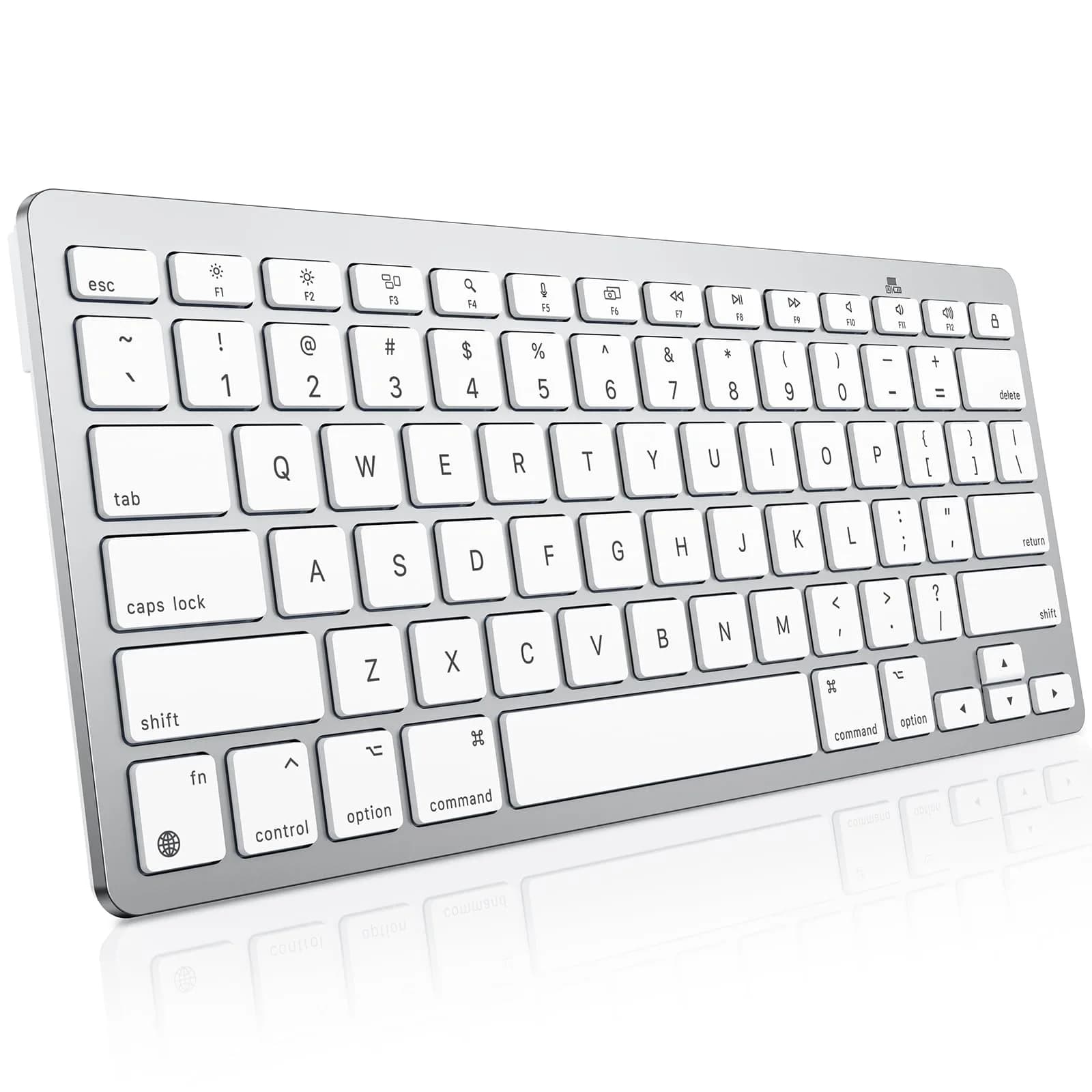OMOTON Wireless Keyboard for Mac, Bluetooth Stable, No Numpad, Travel Size | Compact, Ergonomic, Mac-Compatible — Silverwhite