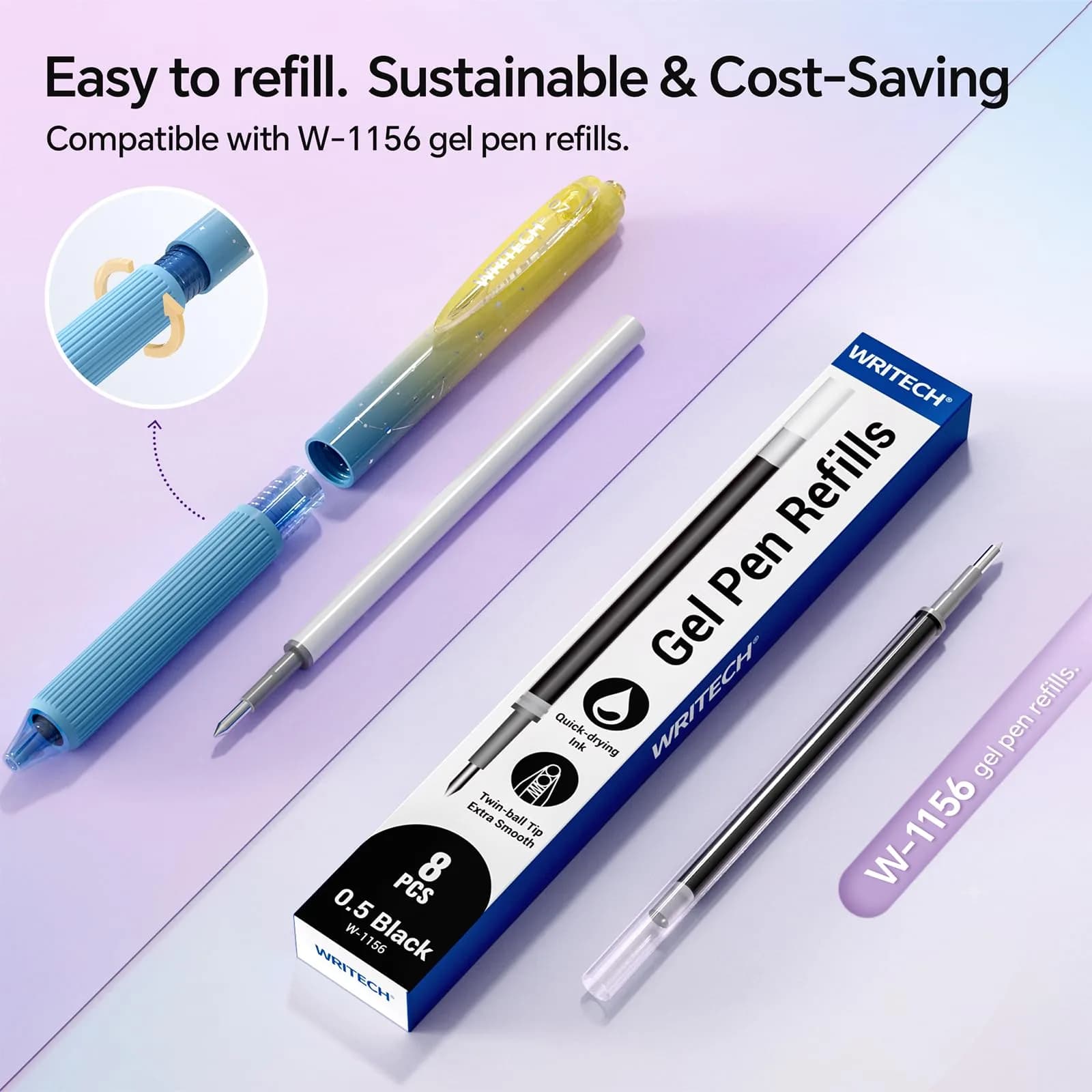 WRITECH Nebula Gel Pens 4ct Blue Ink | Smooth Writing, Silent Click, Aesthetic Gradient Barrel - view 5