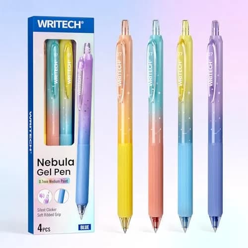WRITECH Nebula Gel Pens 4ct Blue Ink | Smooth Writing, Silent Click, Aesthetic Gradient Barrel thumbnail 1