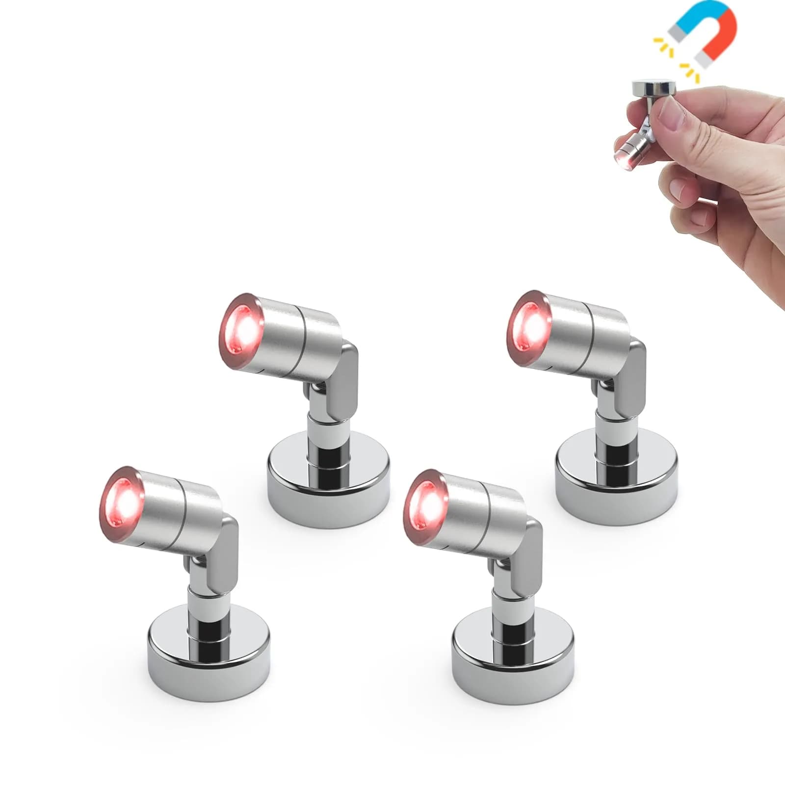 SUZEYAR Miniature LED Light, Tiny Spot Lights with Magnet Base, Battery Operated, Wireless for Artwork & DIY (Warm White) — Red