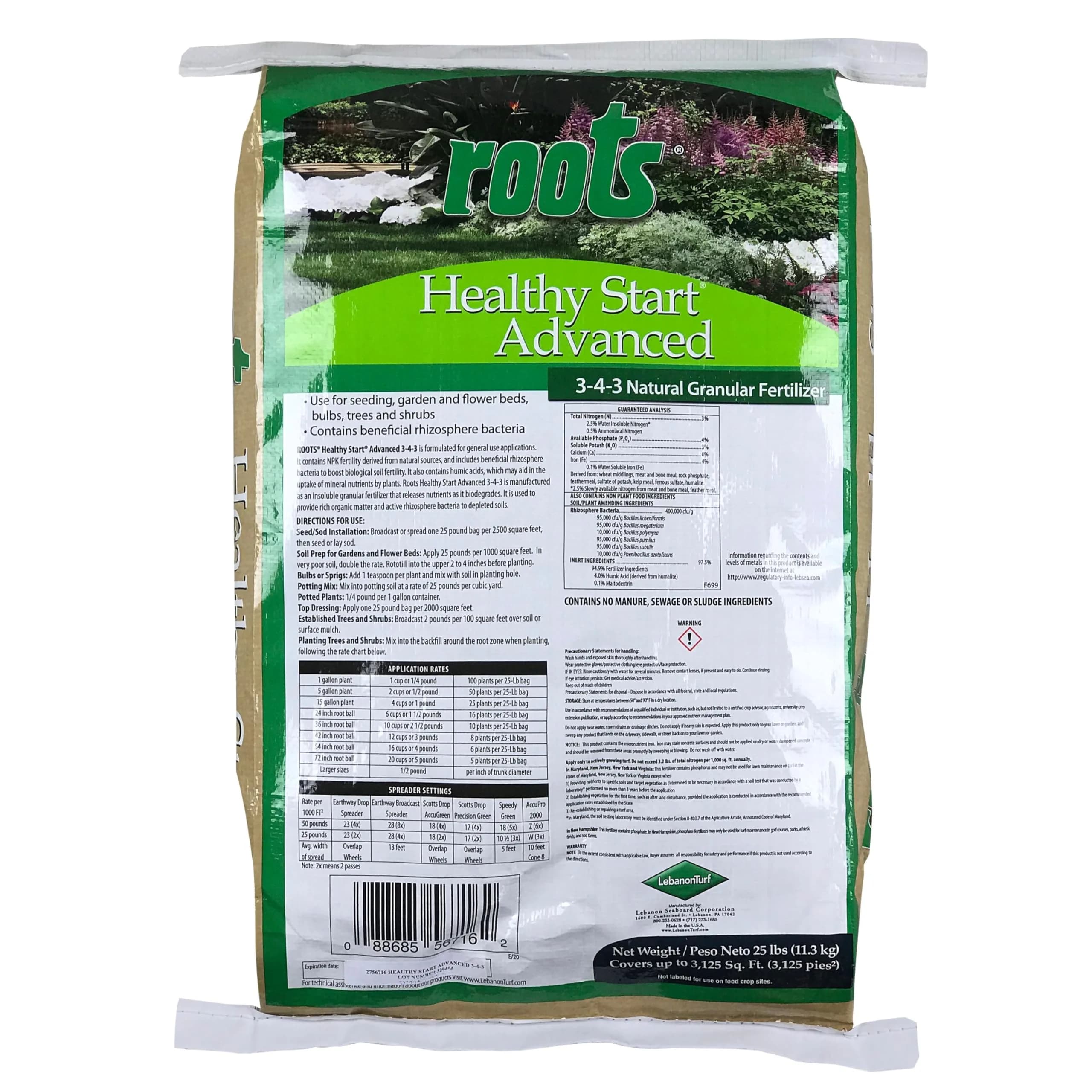Roots Healthy Start Advanced 3-4-3 Natural Granular Fertilizer, 25 lb (11.34kg) | Organic Soil Booster for Gardens & Trees — Solid Black