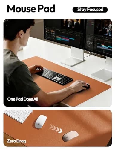 YSAGi PU Leather Desk Protector Mat 47" x 17" (119cm x 43cm) | Waterproof Large Mouse Pad for Office and Home thumbnail 4