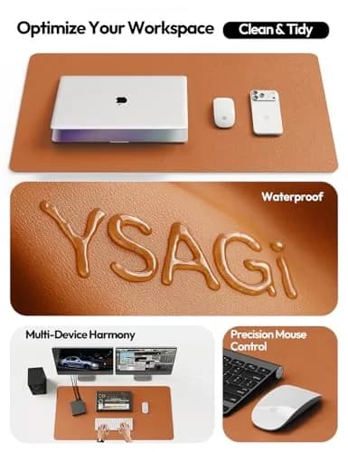 YSAGi PU Leather Desk Protector Mat 47" x 17" (119cm x 43cm) | Waterproof Large Mouse Pad for Office and Home thumbnail 8