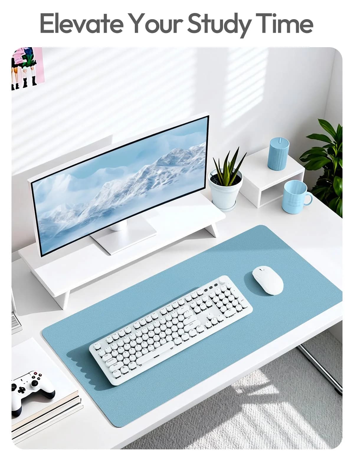 YSAGi PU Leather Desk Protector Mat, Large Mouse Mat, Non-Slip, Waterproof, Sea Blue (47" x 17") - view 6