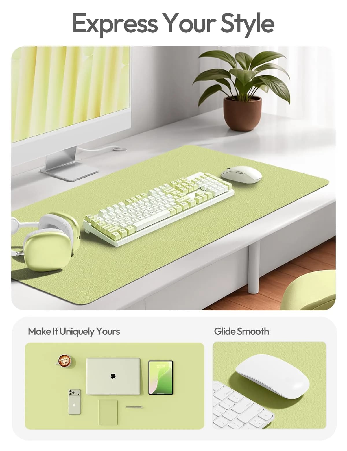 YSAGi Peak Green Desk Protector Mat | Large PU Leather Mouse Pad for Office & Home - view 2
