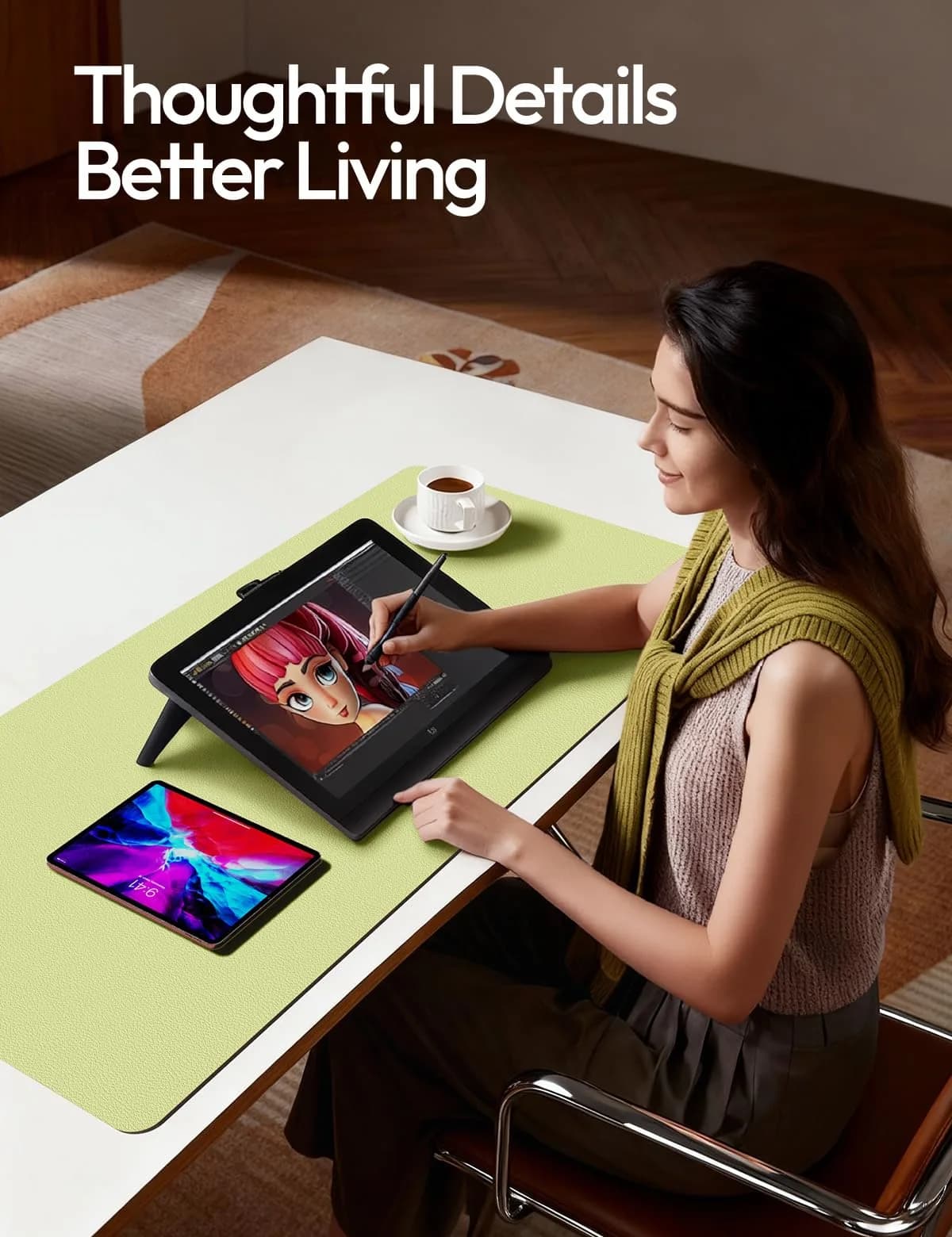 YSAGi Peak Green Desk Protector Mat | Large PU Leather Mouse Pad for Office & Home - view 3