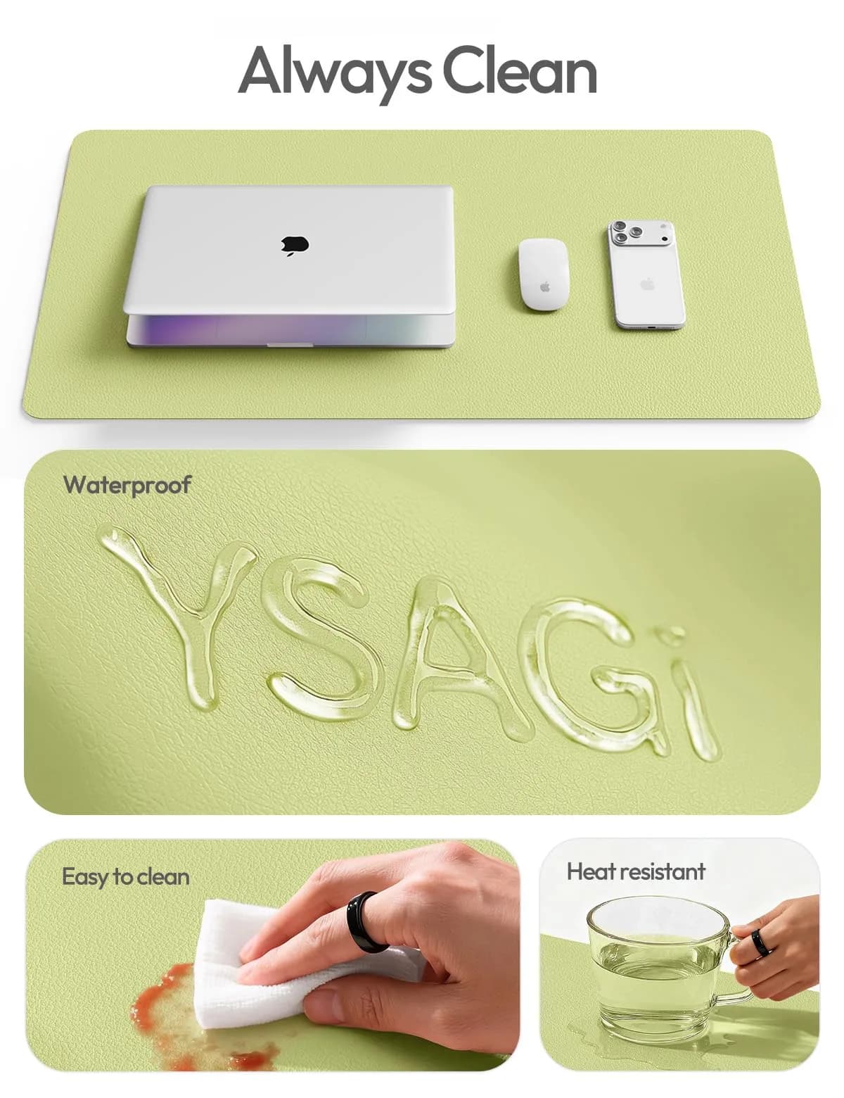 YSAGi Peak Green Desk Protector Mat | Large PU Leather Mouse Pad for Office & Home - view 8