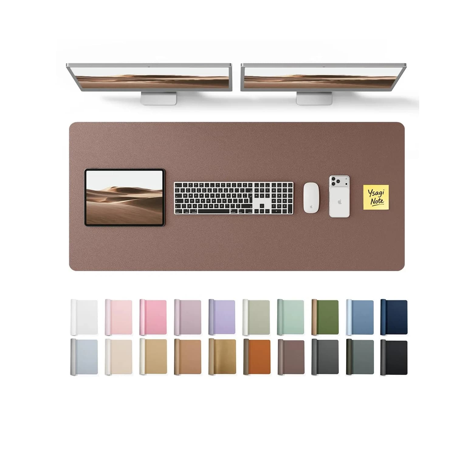 YSAGi Chocolate PU Leather Desk Protector Mat 120cm x 43cm (47" x 17") | Large Waterproof Writing Pad with Non-Slip Suede Base