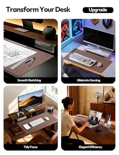 YSAGi Chocolate PU Leather Desk Protector Mat 120cm x 43cm (47" x 17") | Large Waterproof Writing Pad with Non-Slip Suede Base thumbnail 2
