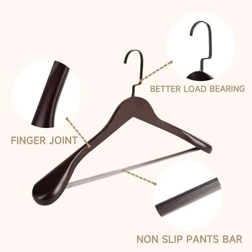 BP4U Wooden Suit Hangers with Non Slip Pants Bar 17.5" Dark Cherry 6-Pack | Heavy Duty, Wide Shoulders, Anti-Slip thumbnail 4