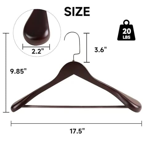 BP4U Wooden Suit Hangers with Non Slip Pants Bar 17.5" Dark Cherry 6-Pack | Heavy Duty, Wide Shoulders, Anti-Slip thumbnail 2