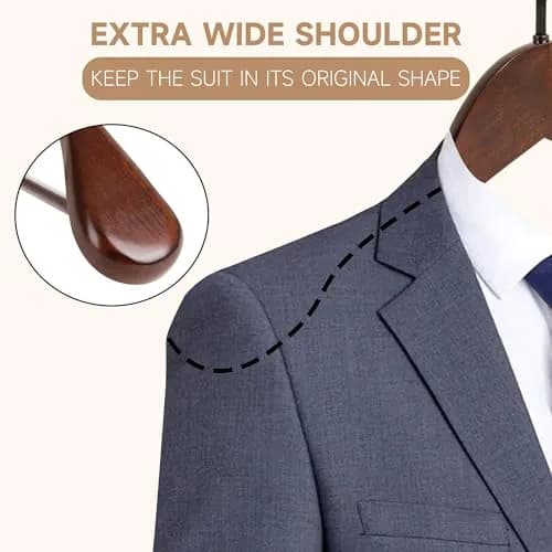 BP4U Wooden Suit Hangers with Non Slip Pants Bar Walnut 12-Pack | Heavy Duty Suit & Coat Organizers thumbnail 5